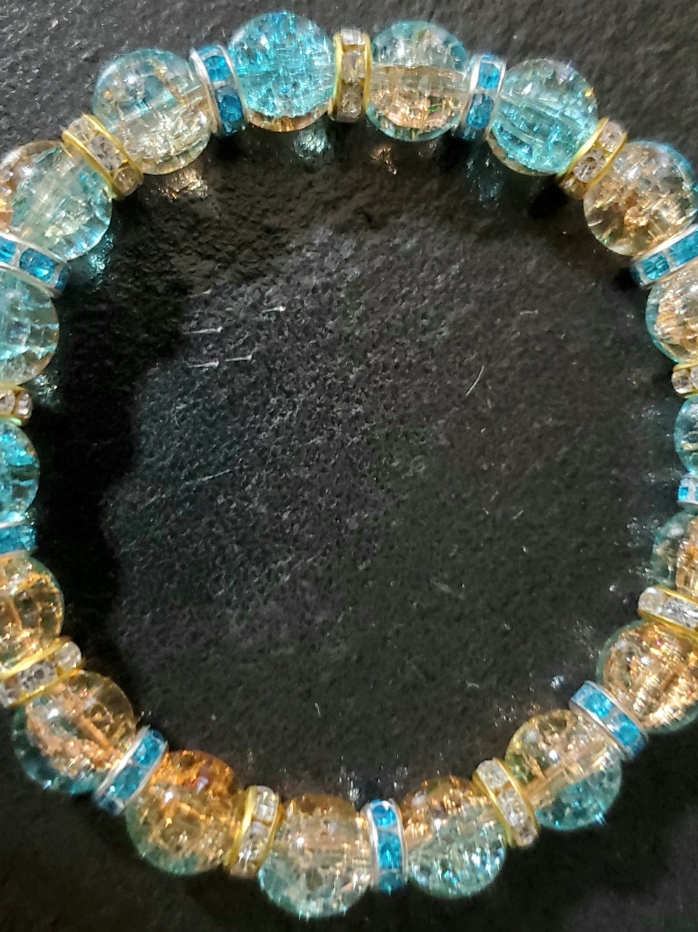 Blue and Gold Crackle Bead Stretch Bracelet